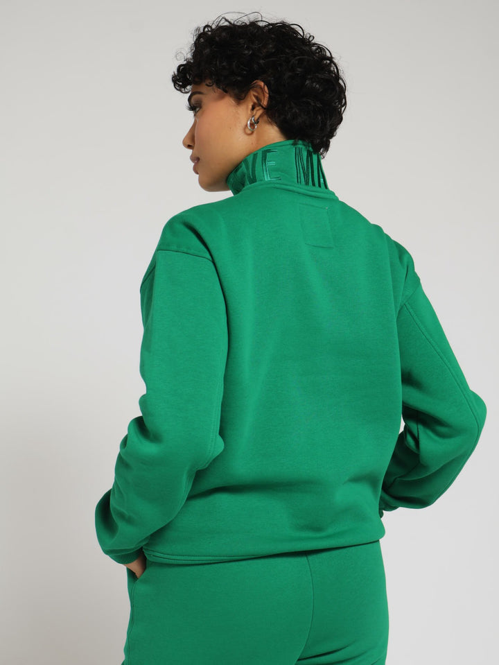 Maxine Collared Fleece Sweat Top With 1/4 Zip - Green