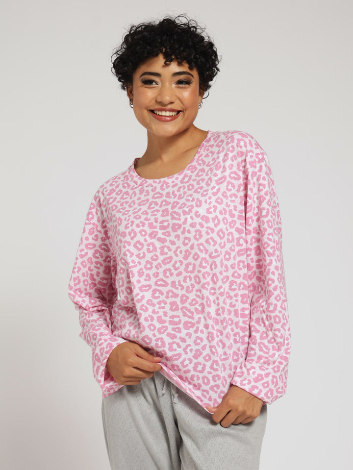 Long Sleeve Animal Boyfriend Fit Tee - Pink