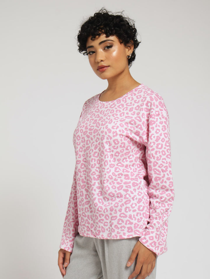 Long Sleeve Animal Boyfriend Fit Tee - Pink