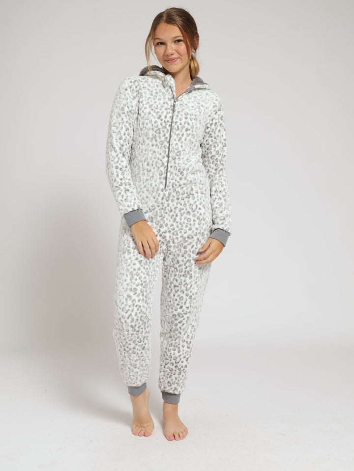 Girls Leopard Jacquard Onesie - White