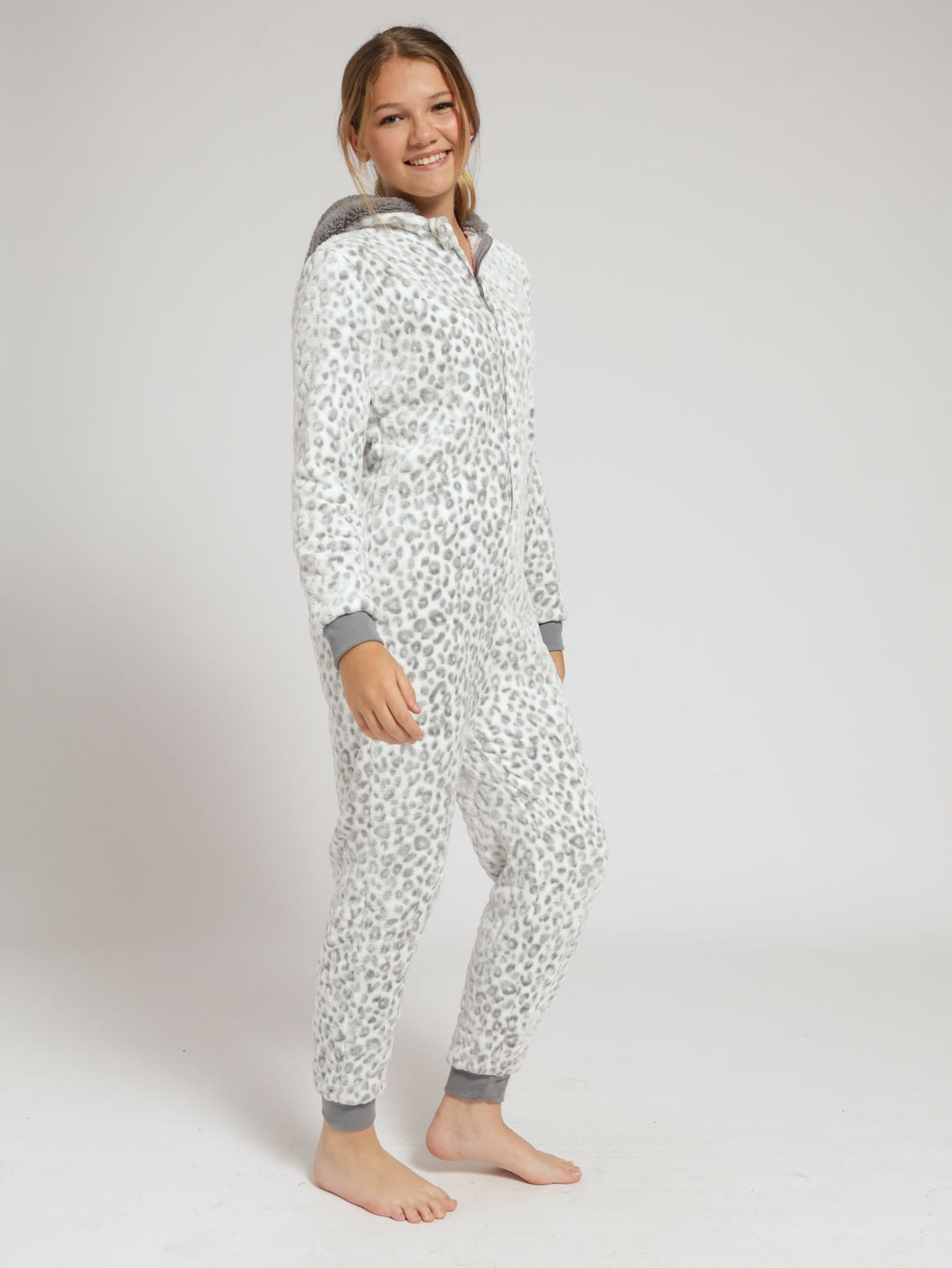 Girls Leopard Jacquard Onesie - White