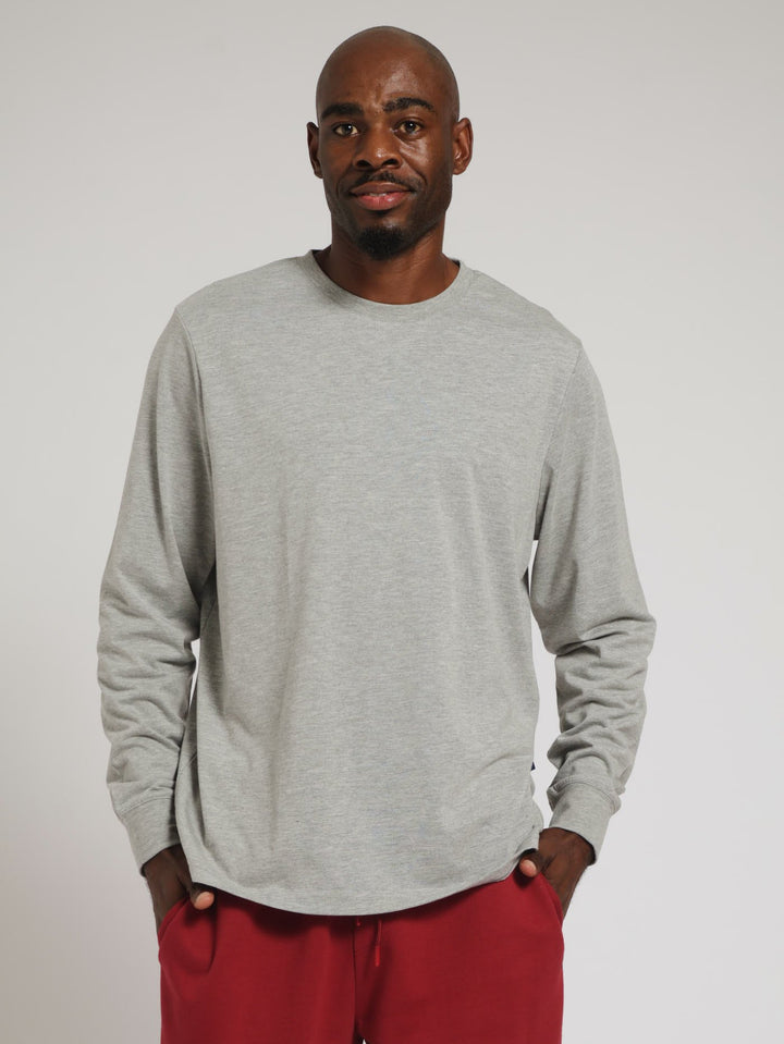 Long Sleeve Plain Crew Tee - Grey Melange