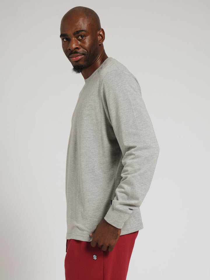 Long Sleeve Plain Crew Tee - Grey Melange