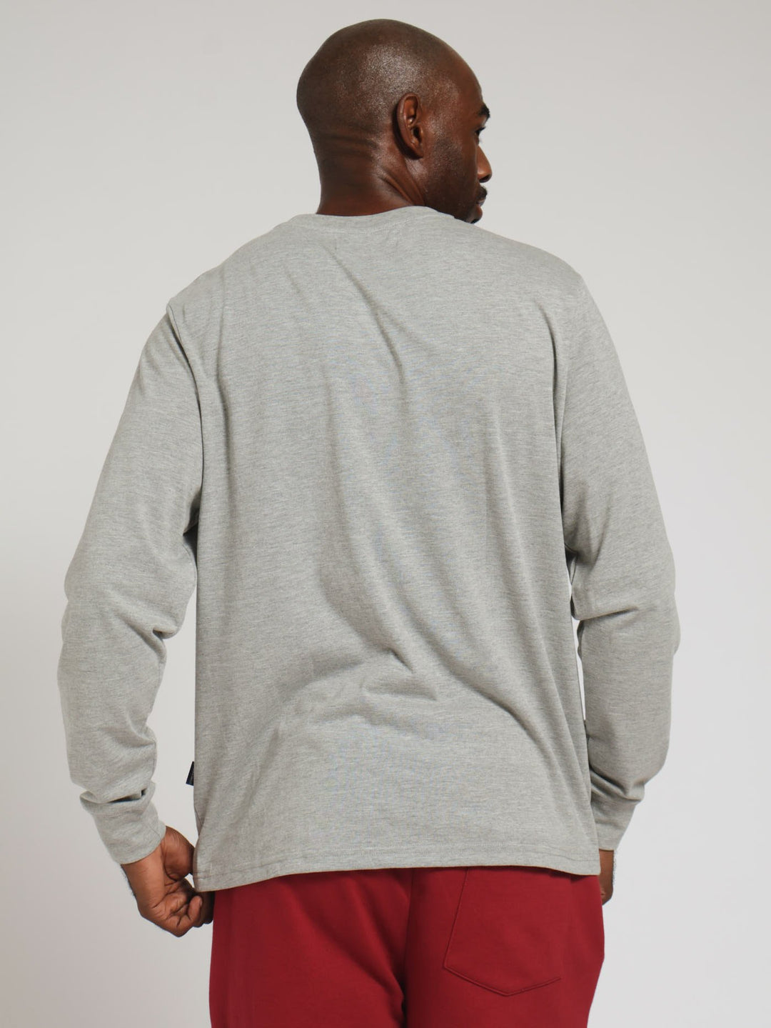 Long Sleeve Plain Crew Tee - Grey Melange