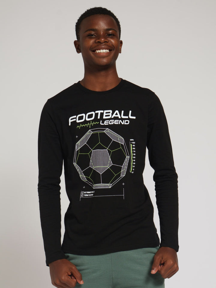 Boys Long Sleeve Soccer Tee - Black