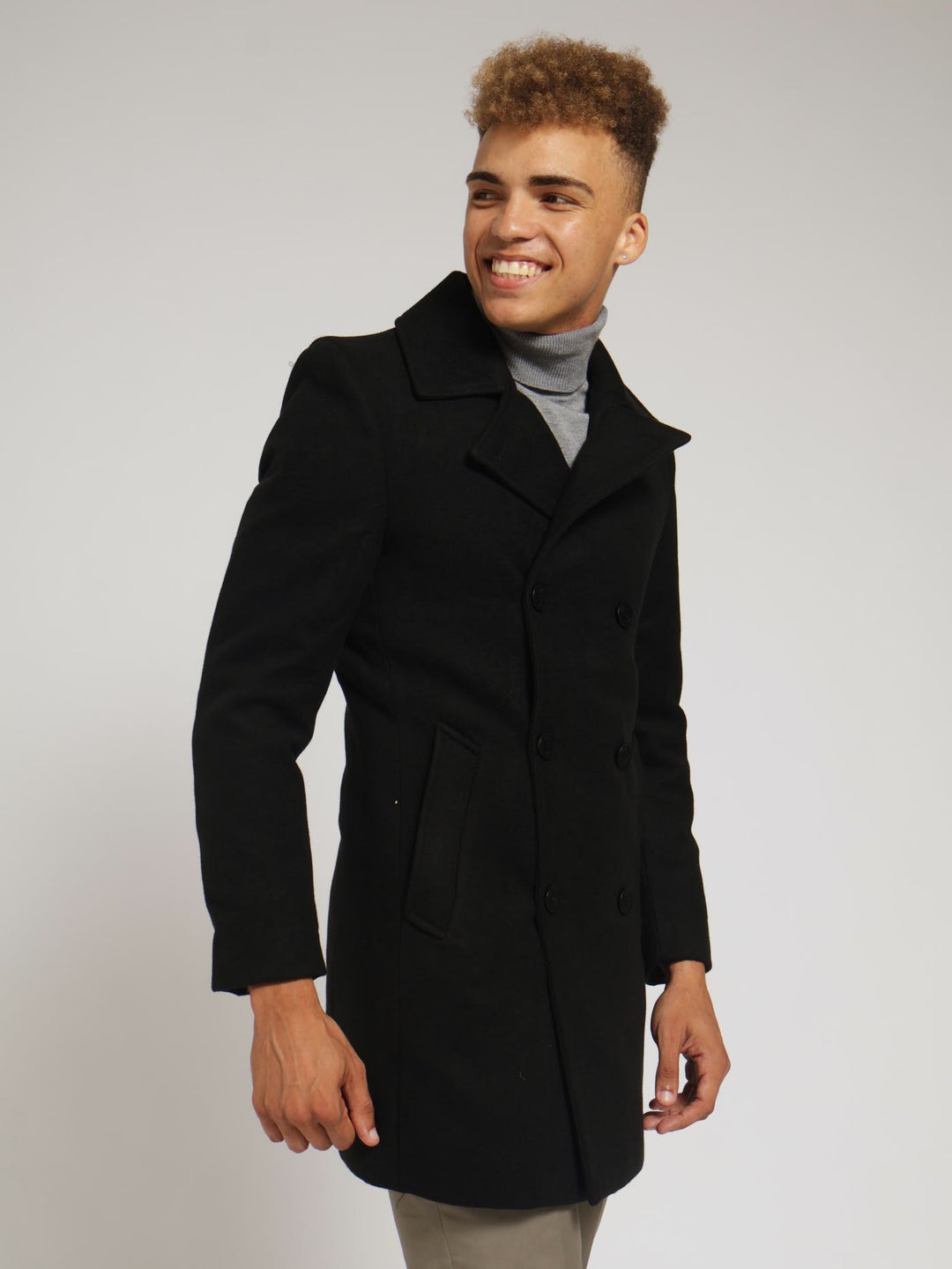 Double Breasted Melton Coat - Black