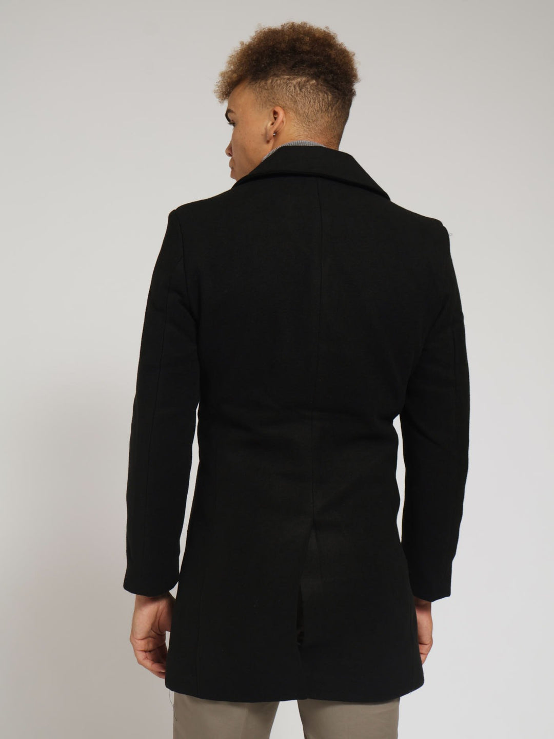 Double Breasted Melton Coat - Black