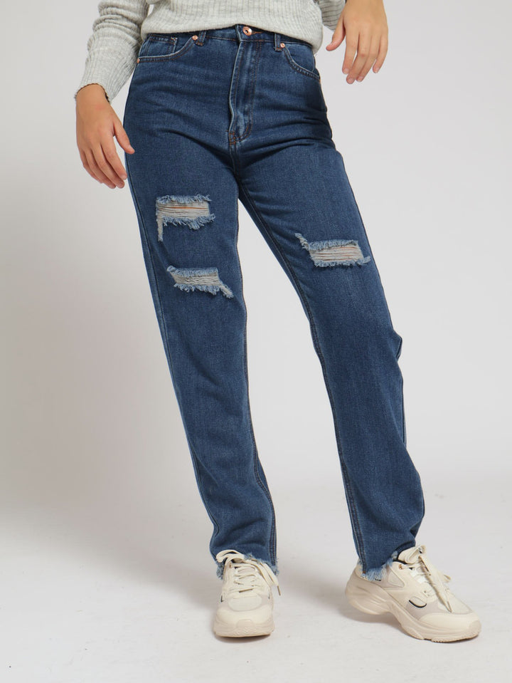 Girls Ripped Mom Jean - Dark Blue