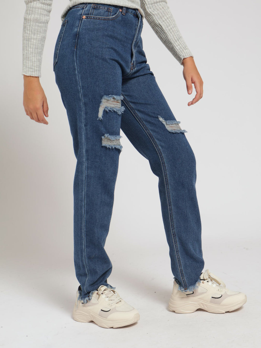 Girls Ripped Mom Jean - Dark Blue