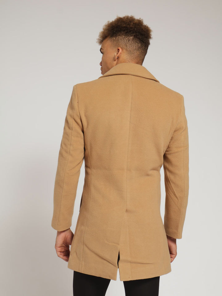 Double Breasted Melton Coat - Camel