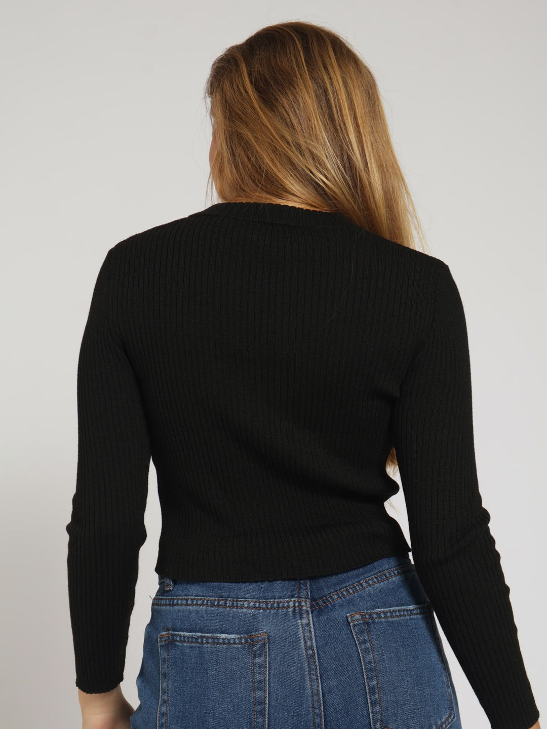 Girls Zip Through Ribbed Knitwear - Black