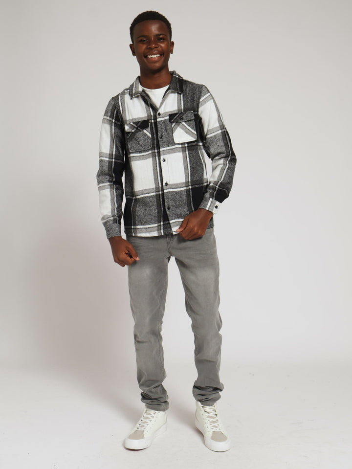 Boys Flannel Shacket - Black/White