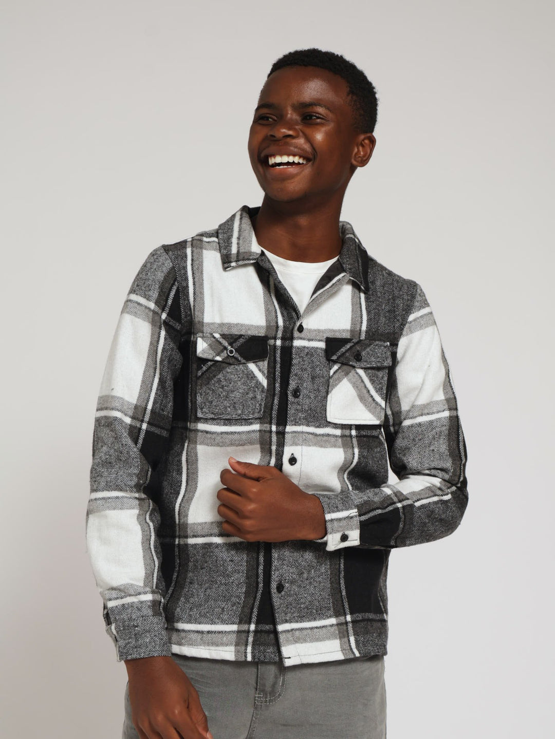 Boys Flannel Shacket - Black/White