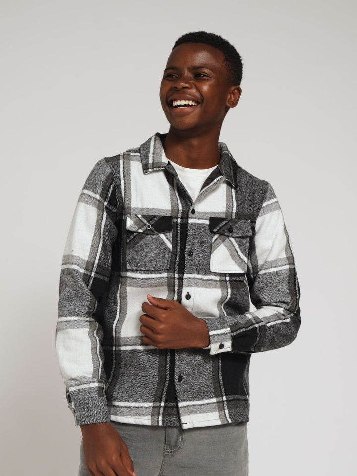 Boys Flannel Shacket - Black/White