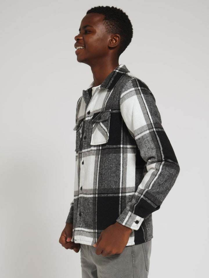 Boys Flannel Shacket - Black/White