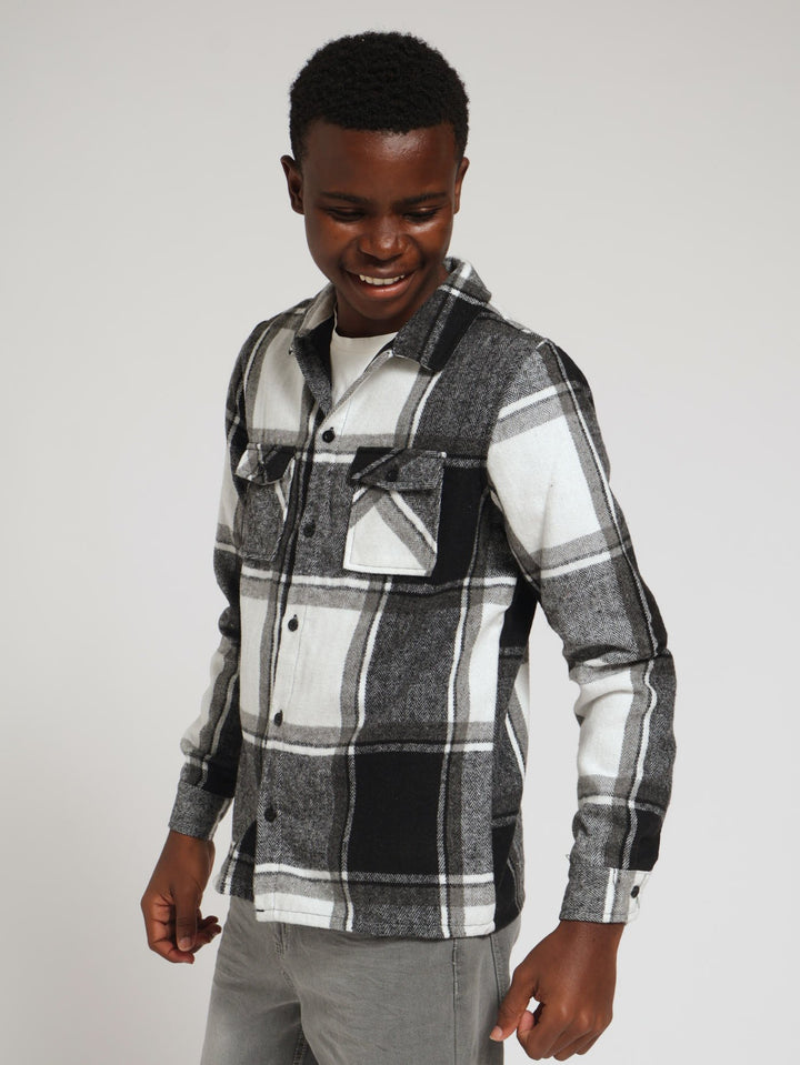 Boys Flannel Shacket - Black/White