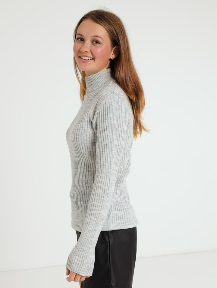 Ribbed Turtleneck Top - Grey Melange