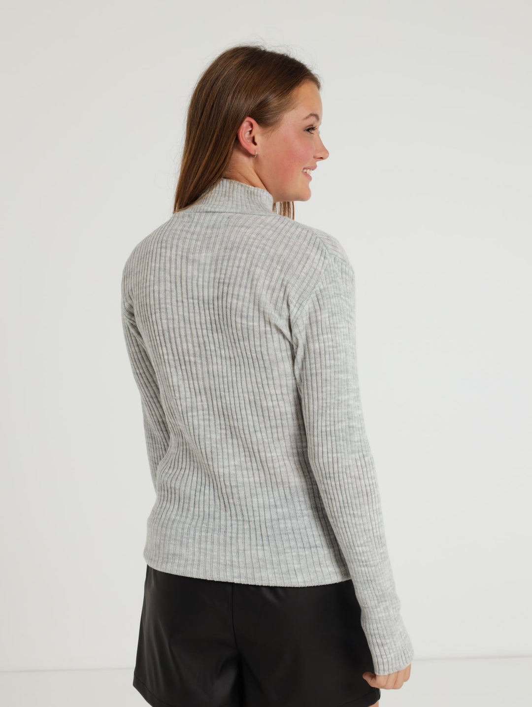 Ribbed Turtleneck Top - Grey Melange