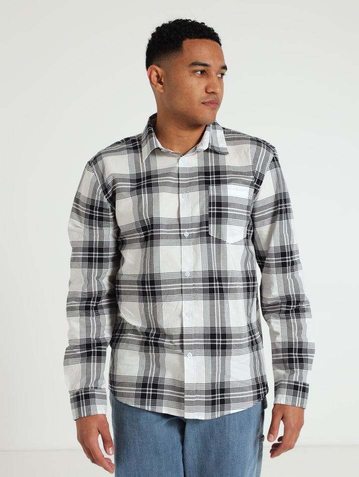 Long Sleeve Check Woven Shirt  - White/Black