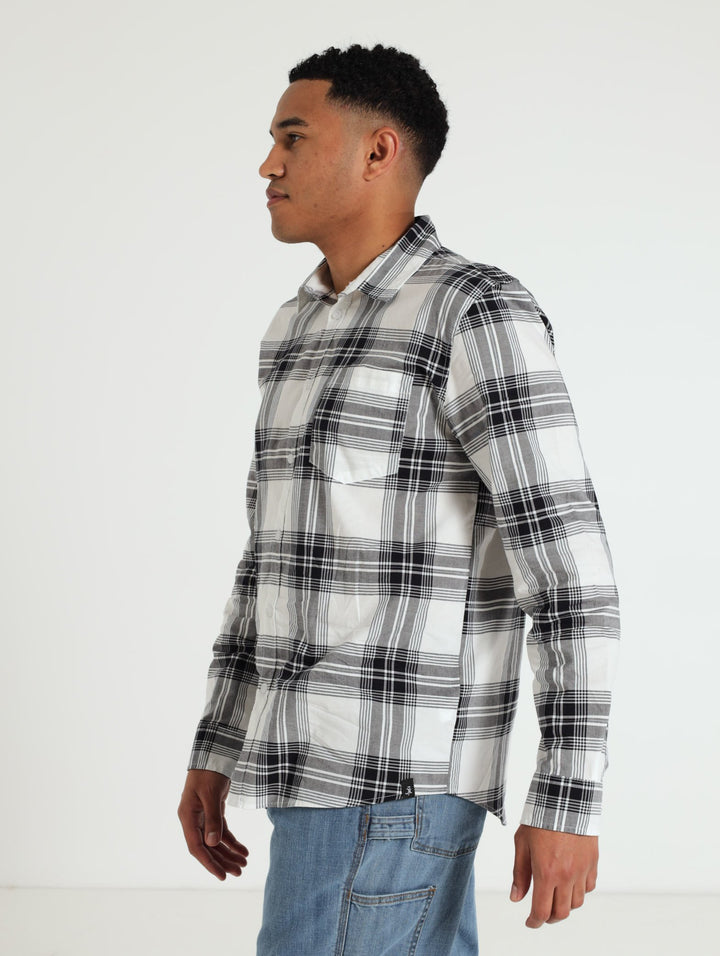 Long Sleeve Check Woven Shirt  - White/Black