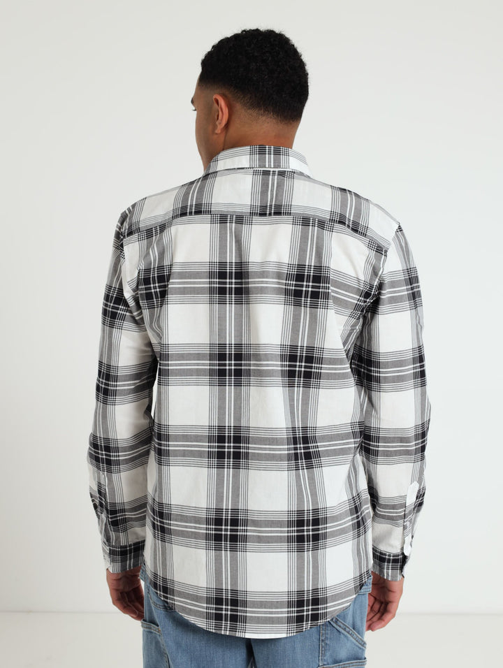 Long Sleeve Check Woven Shirt  - White/Black