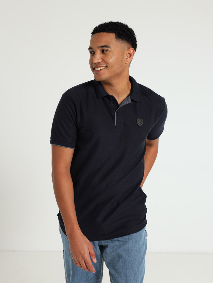 Pique Tipped Collar Golfer - Navy