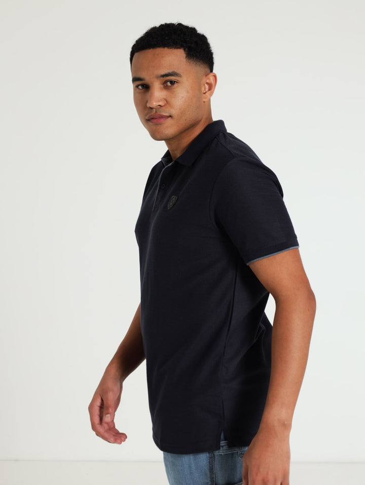 Pique Tipped Collar Golfer - Navy