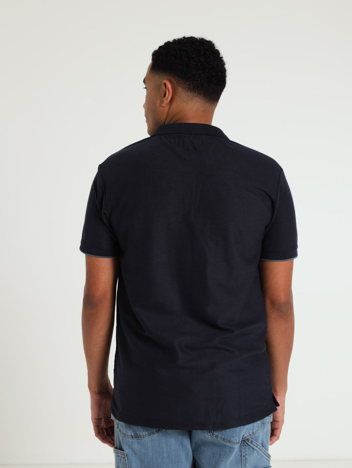 Pique Tipped Collar Golfer - Navy