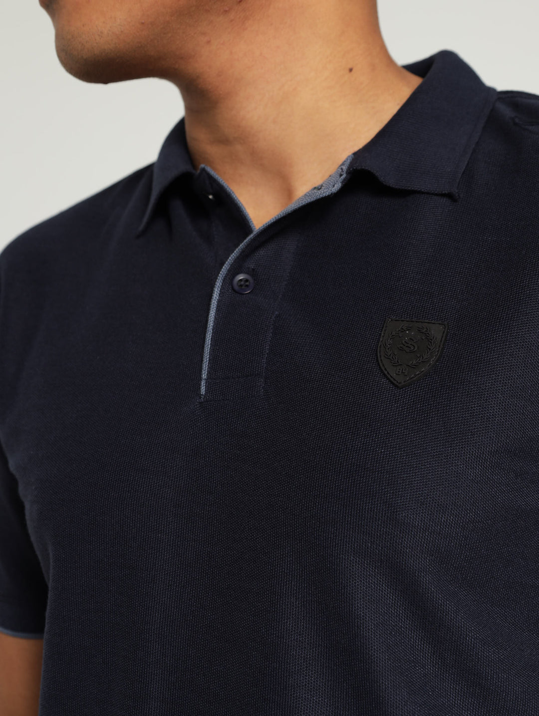 Pique Tipped Collar Golfer - Navy