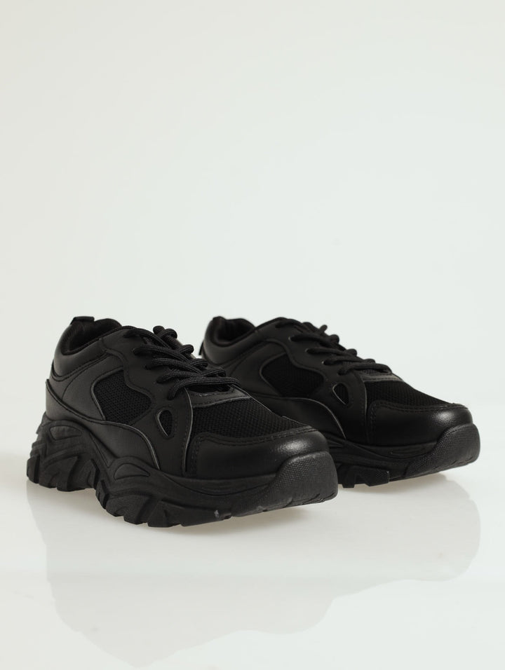 Chunky Mono Lace Up Sneaker - Black