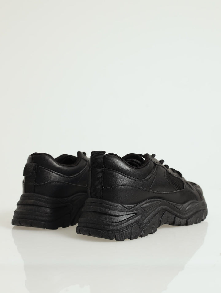 Chunky Mono Lace Up Sneaker - Black