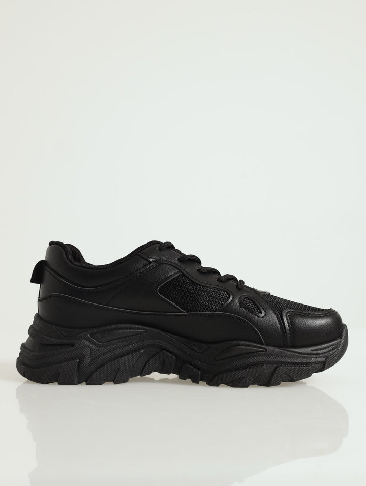 Chunky Mono Lace Up Sneaker - Black