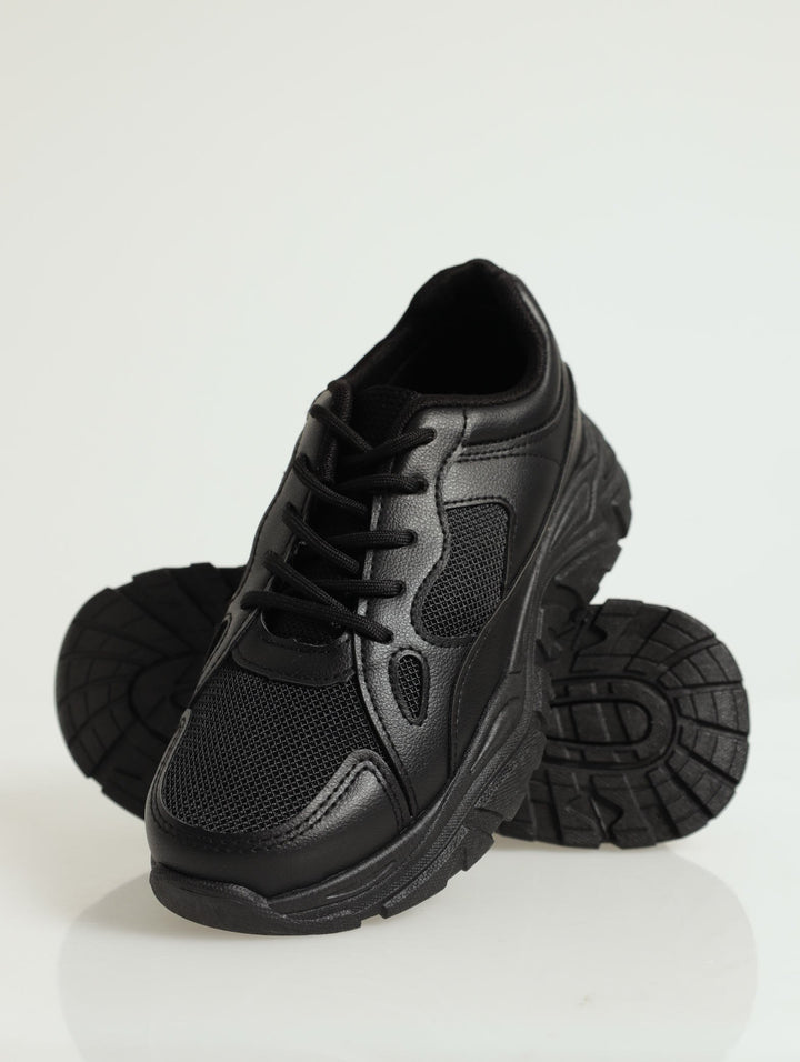 Chunky Mono Lace Up Sneaker - Black