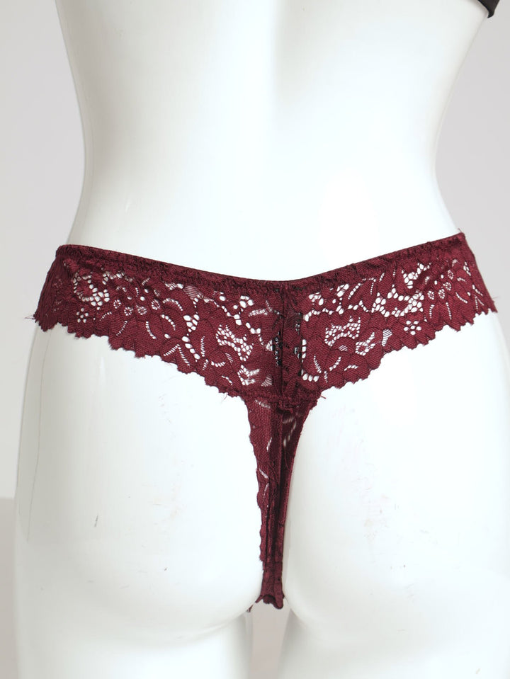 3 Pack Lace Built Up G-String - Foxglove/Wine/Black