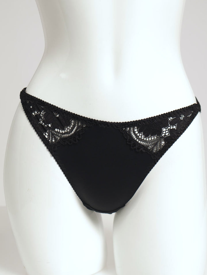 Lace Floral Brazilian Panty - Black