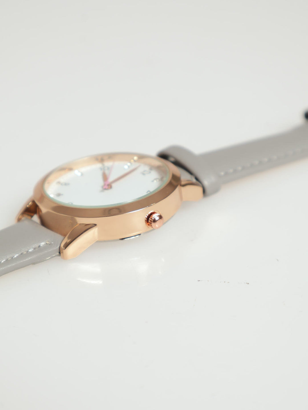 Round Face Watch With Grey Strap - Gold