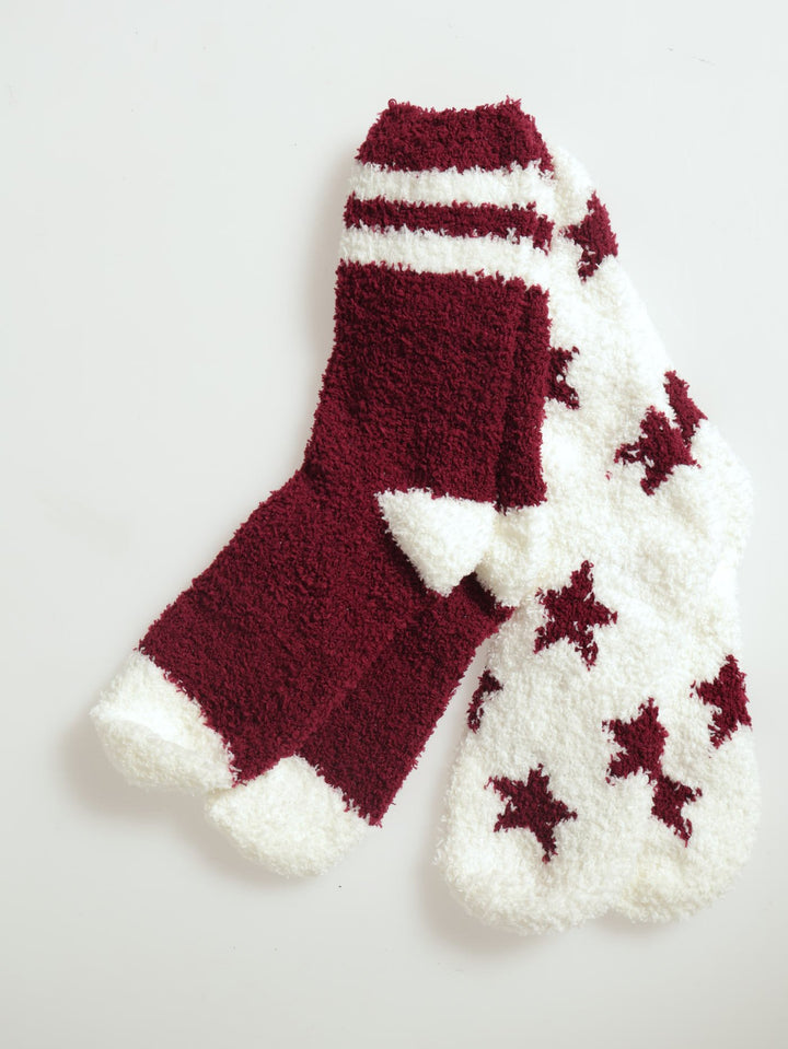 2 Pack Cosy Stars Sock �������� Cream/Burgundy