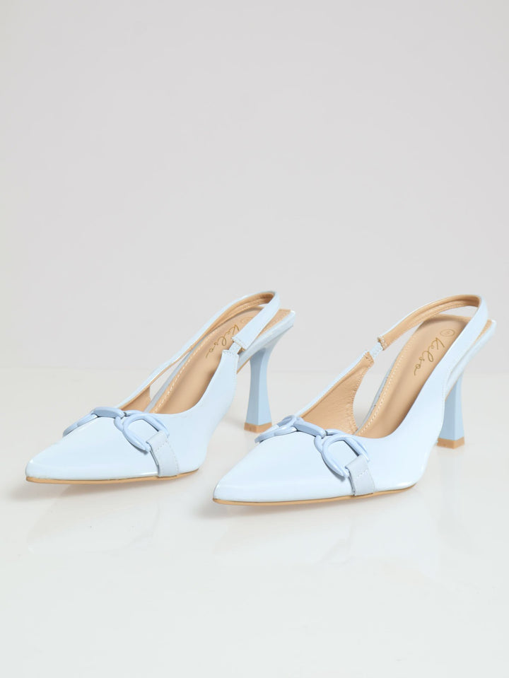 Self Colour Trim Slingback Stilleto Heel - Light Blue