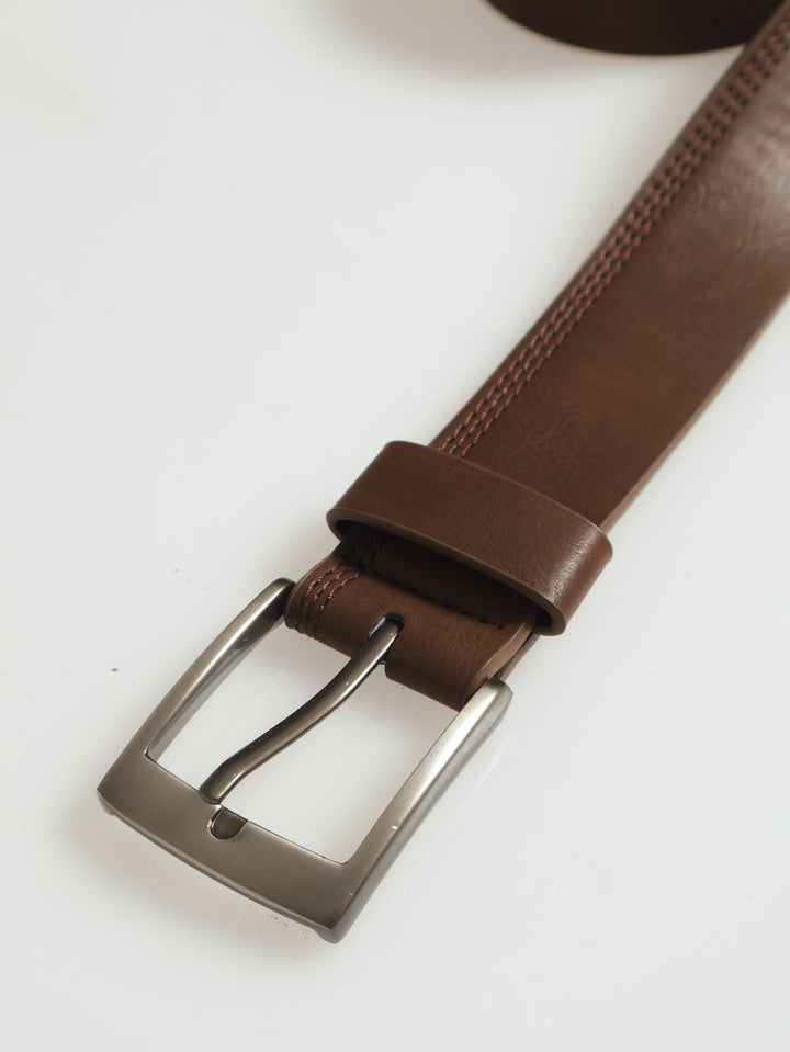 Pu Belt With Stitching - Chocolate