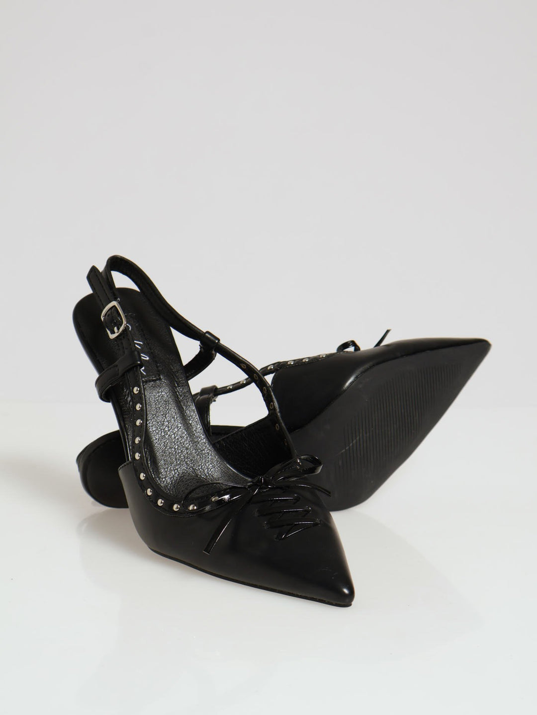 Stud & Lace Pointed Toe Stiletto Heel - Black