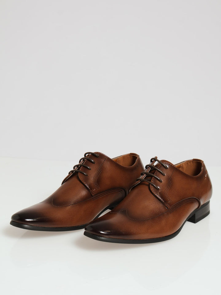 Laser Wing Tip Lace Up Derby - Tan