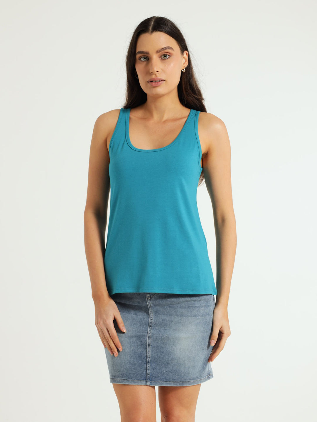 Scoop Neck Stretch Tank Top - Turquoise