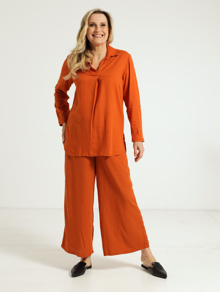 Linen Culotte Pants - Rust