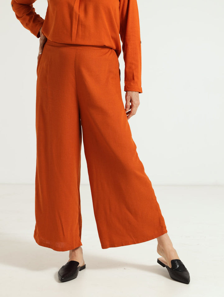 Linen Culotte Pants - Rust