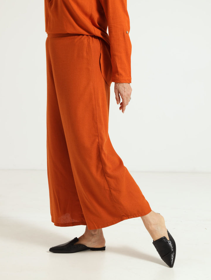 Linen Culotte Pants - Rust