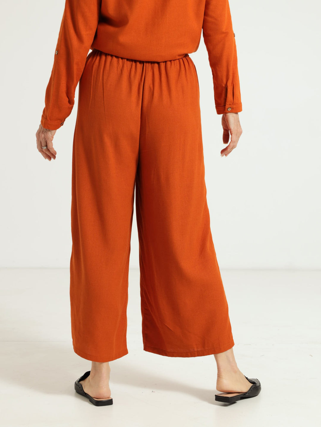 Linen Culotte Pants - Rust