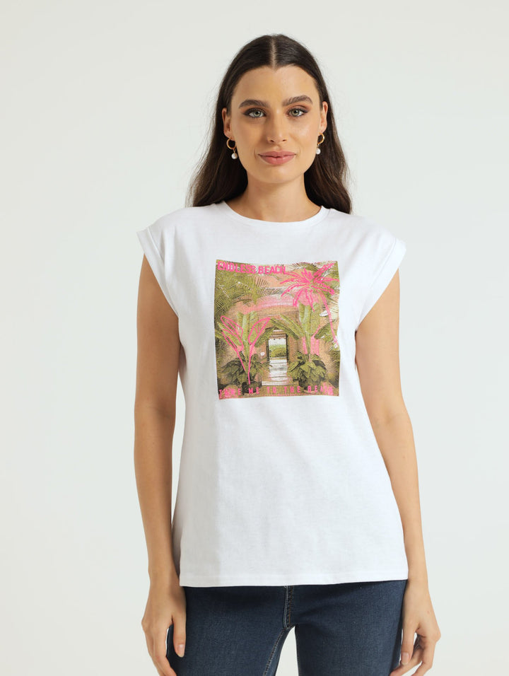 Boxy Lumo Palms Tee - White