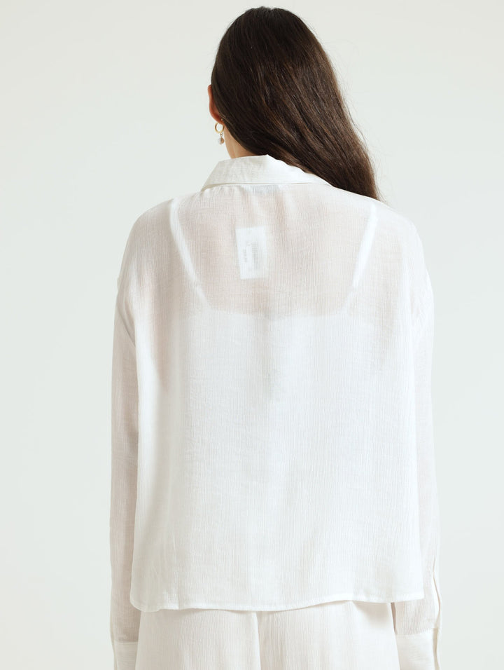 Long Sleeve Relaxed Crinkle Shirt - Off White