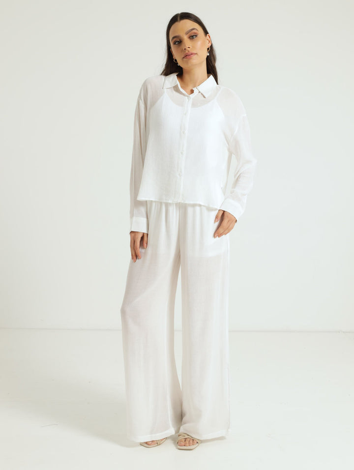 Pull-On Crinkle Wideleg Pants - Off White