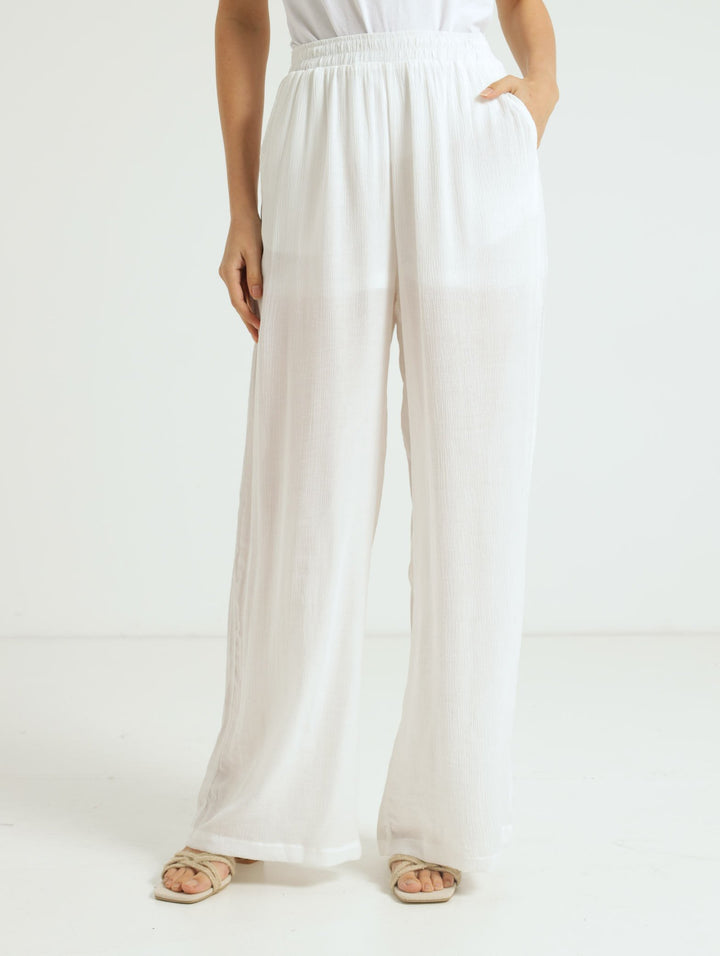 Pull-On Crinkle Wideleg Pants - Off White